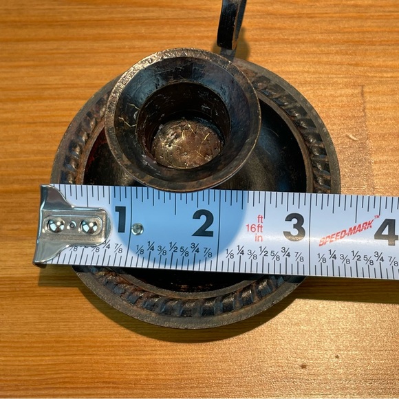 Antique Primitive French Cast Metal Handheld Taper Candle Holder Brown Vintage - Picture 16 of 16